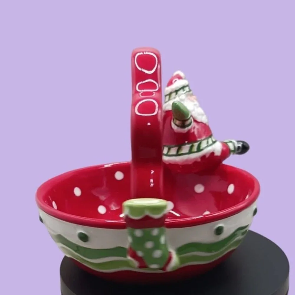 Fitz and floyd ceramic christmas basket with santa claus